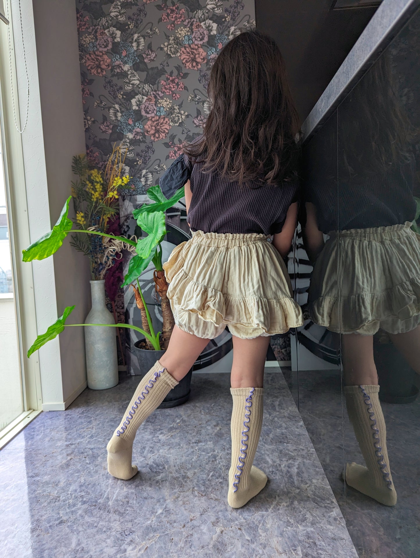 mellow ribbed high socks/ オートミール×バイオレット