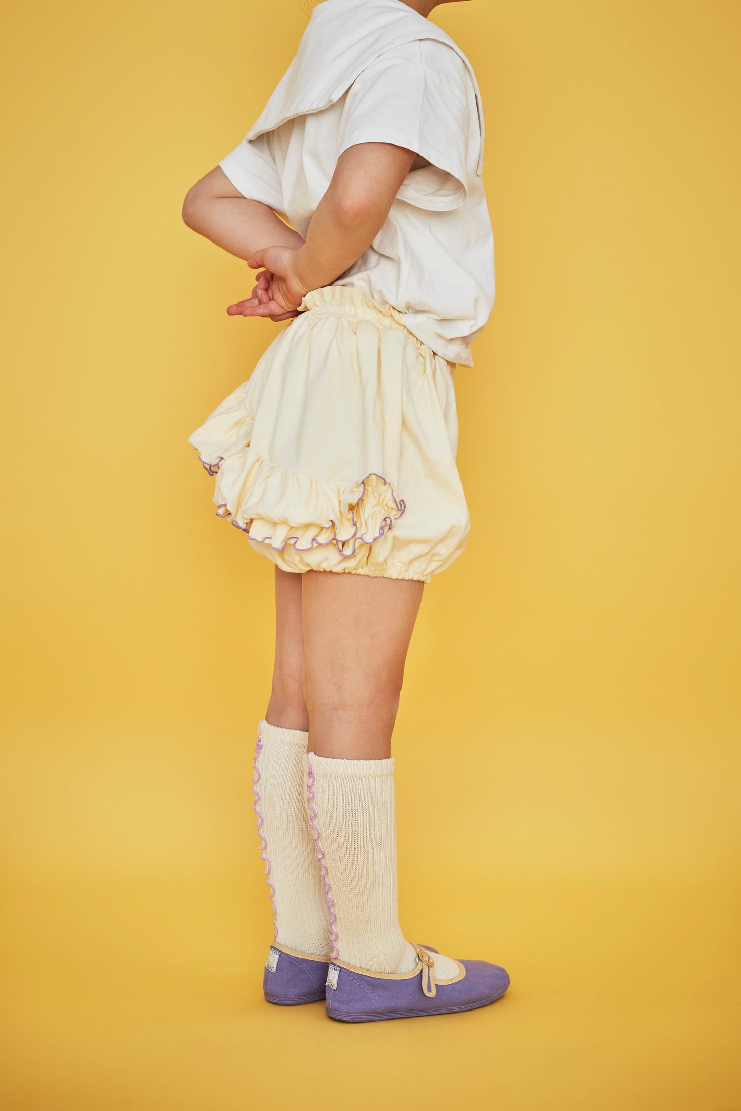 mellow ribbed high socks/ ミルキーホワイト×オーキッドピンク