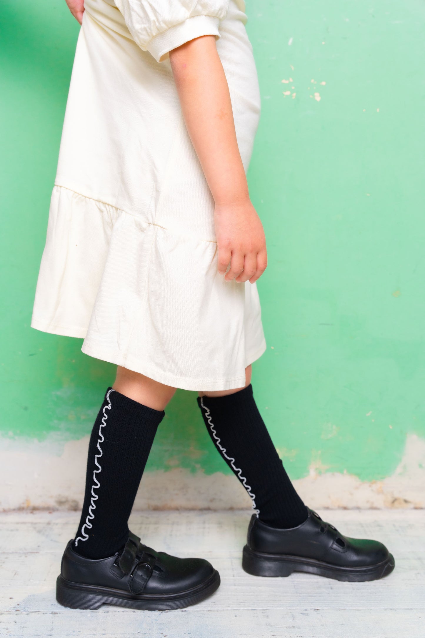 mellow ribbed high socks/ ブラック×オフホワイト