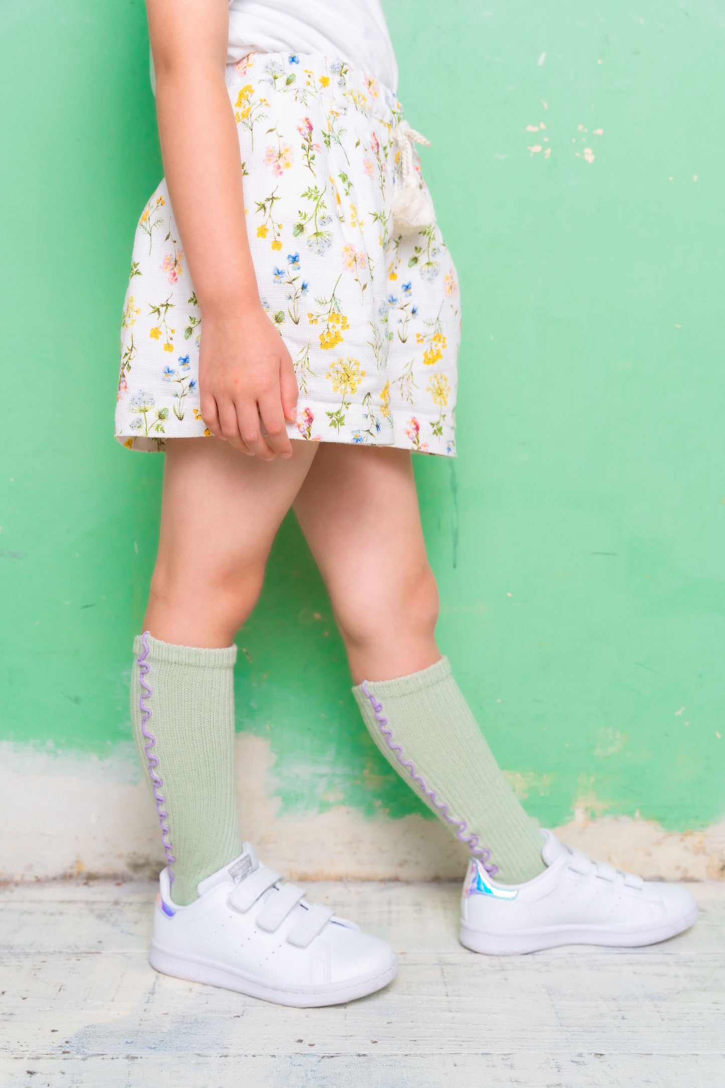 mellow ribbed high socks/ ワサビ×モーヴ