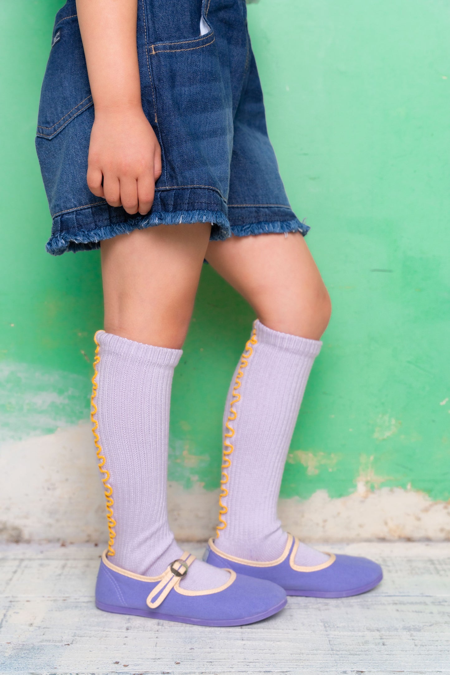 mellow ribbed high socks/ ライラック×マスタード