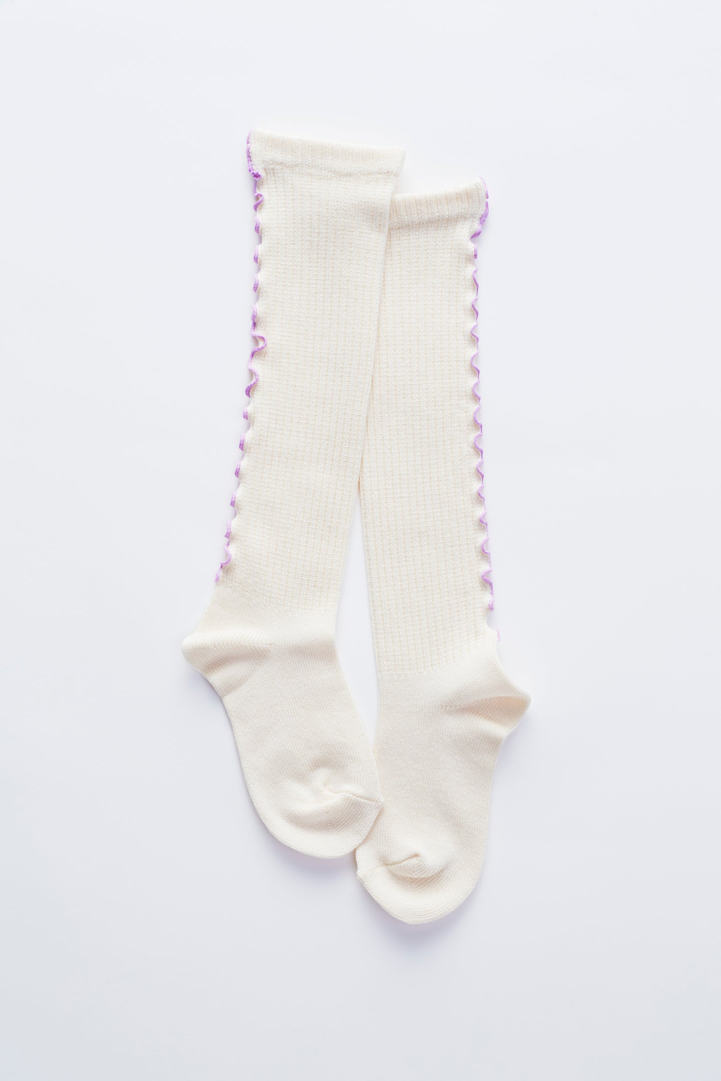 mellow ribbed high socks/　ミルキーホワイト×オーキッドピンク