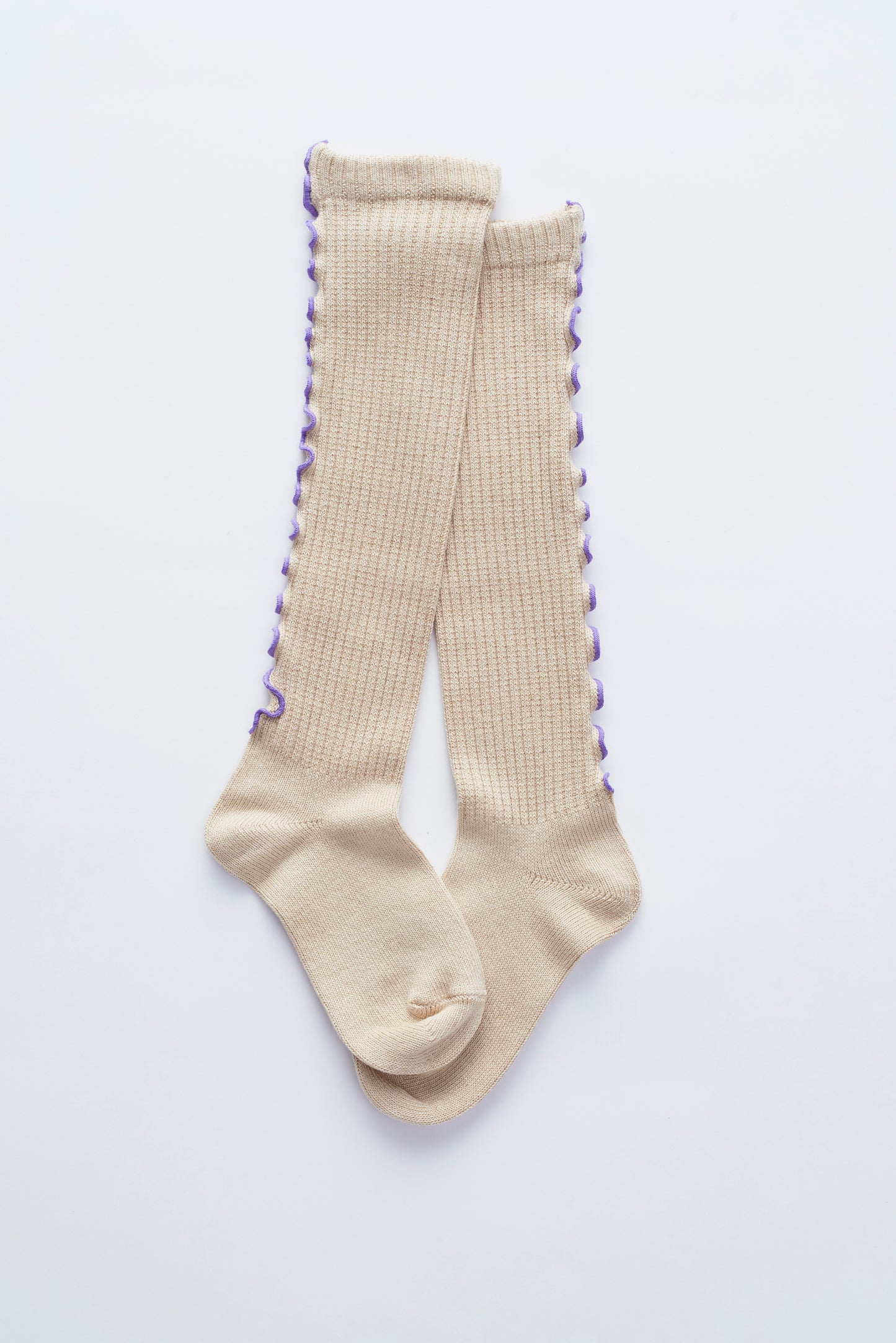 mellow ribbed high socks/　オートミール×バイオレット