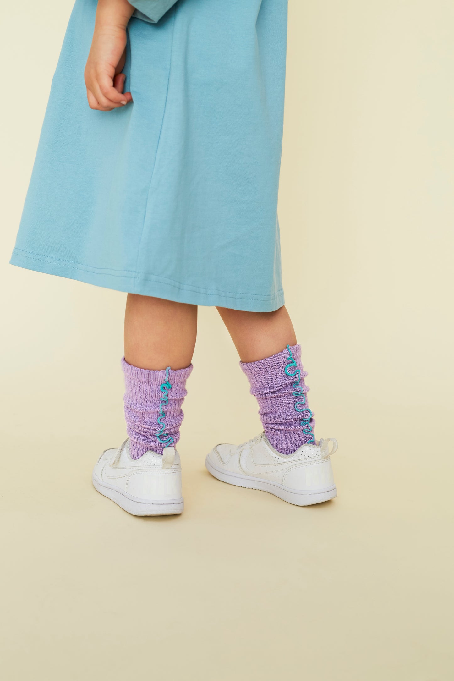 mellow ribbed high socks/　ラベンダー×ターコイズブルー